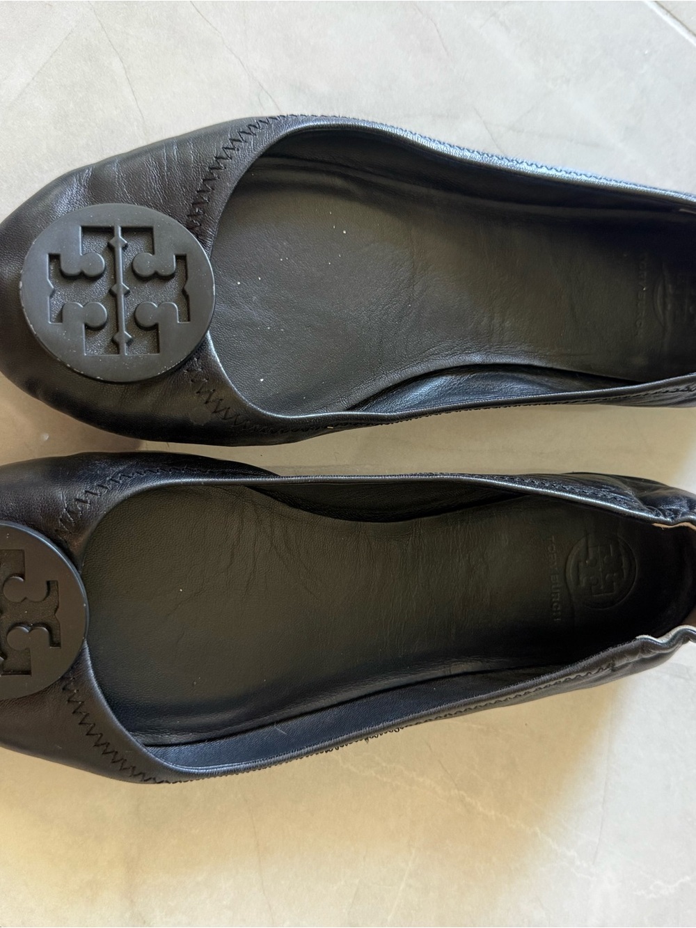 Tory Burch Black Logo Leather Ballet Flats
